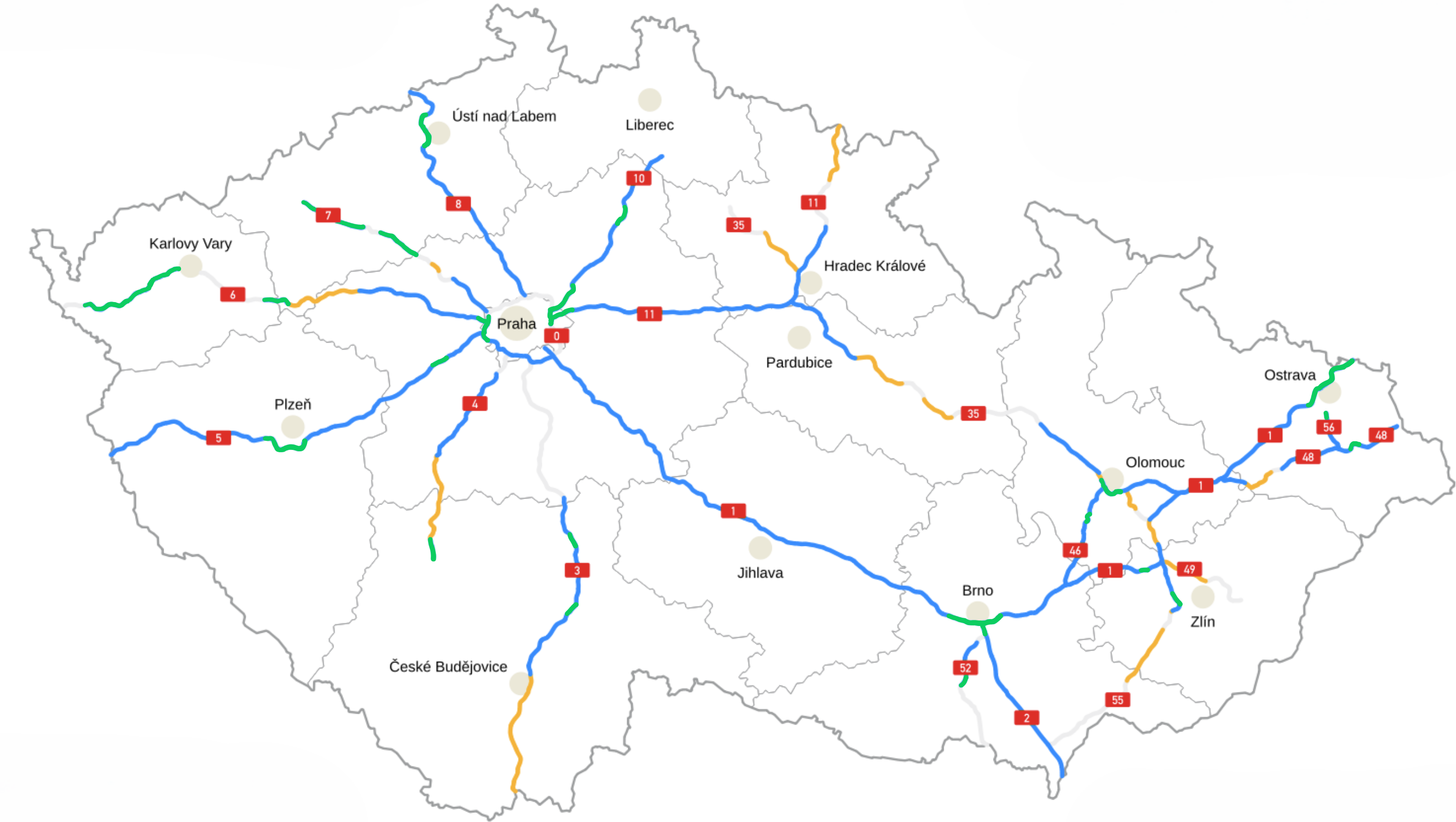 Mapa płatnych dróg w Czechach