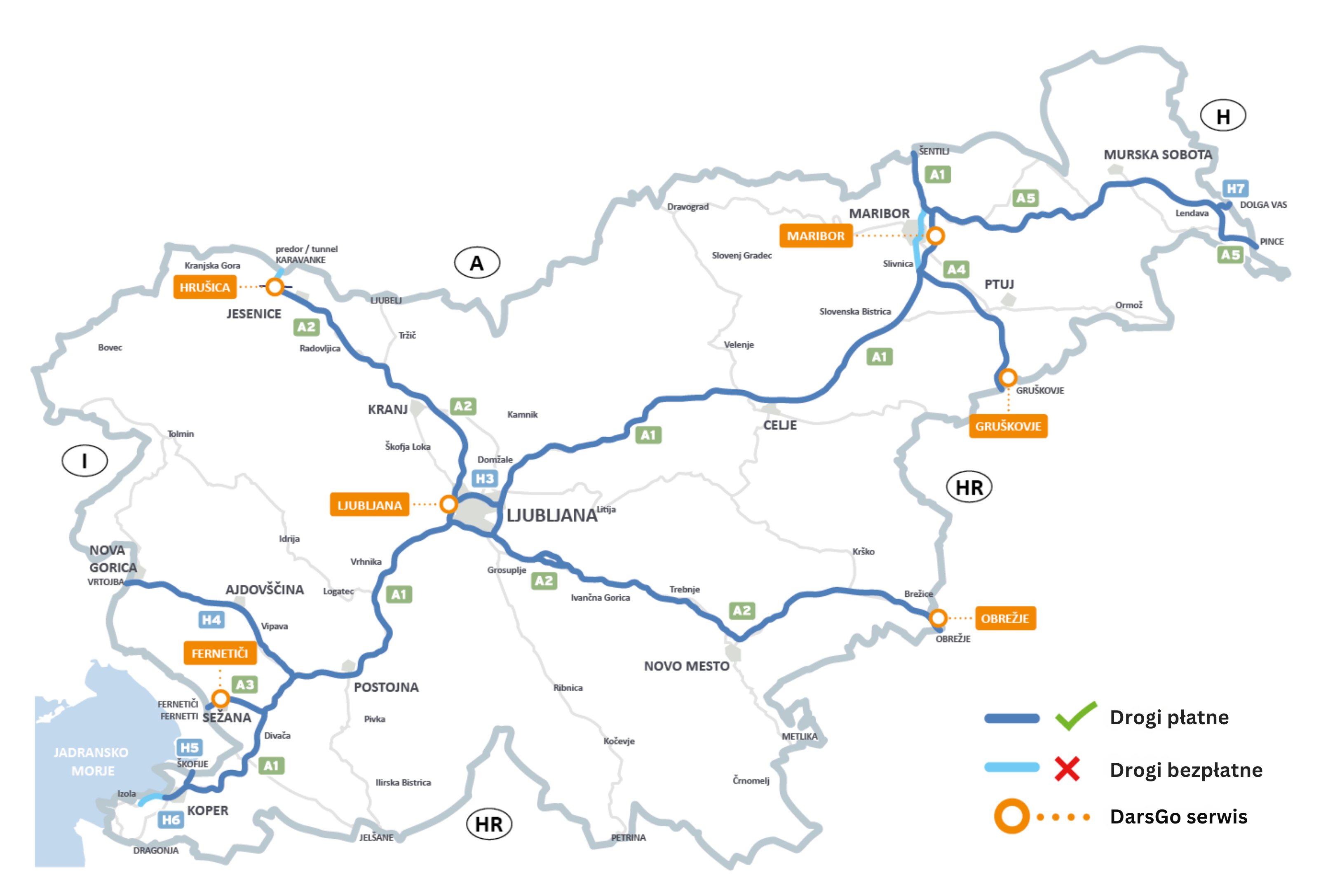 Mapa płatnych autostrad Słowenia
